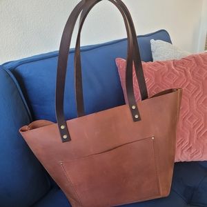 Portland leather large tote 11inch drop pocket